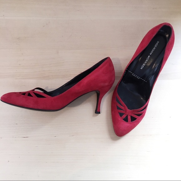 Sigerson Morrison Shoes - Sigerson Morrison red suede cutout heels 7